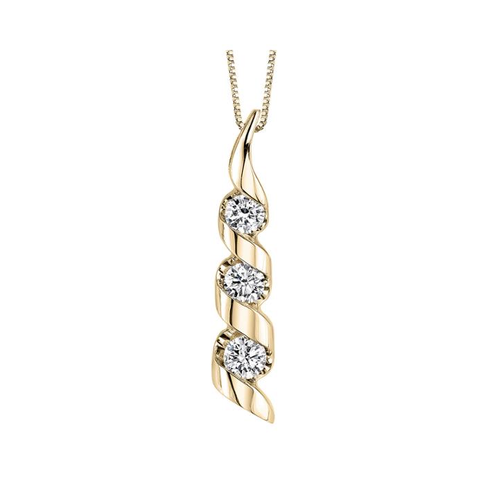 Sirena 1/2 Ct. T.w. Diamond 14k Yellow Gold 3-stone Pendant Necklace