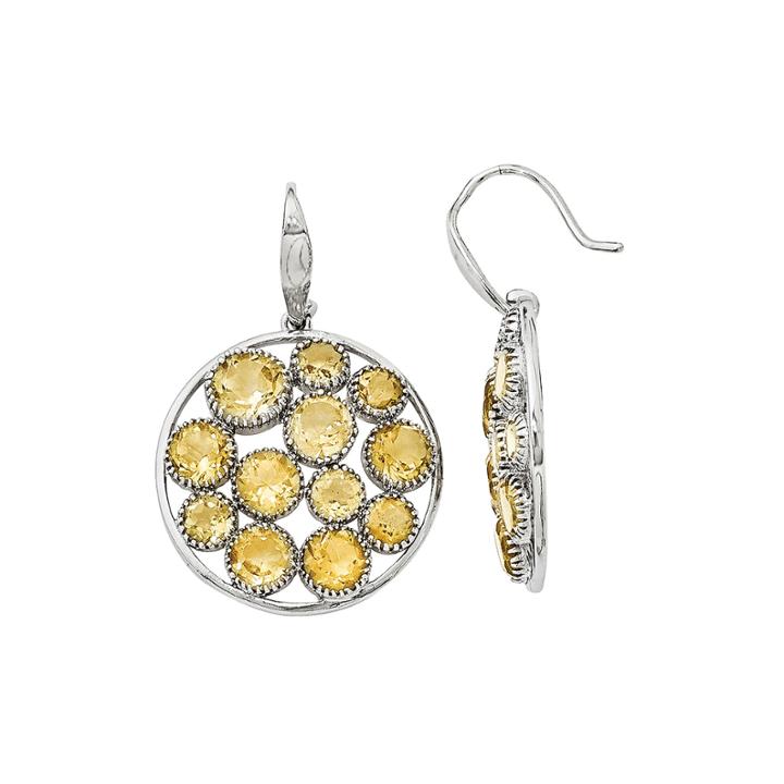Genuine Yellow Citrine Sterling Silver Round Drop Earrings