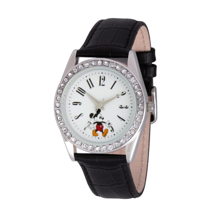 Disney Mickey Mouse Womens Black Strap Watch-wds000380