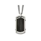 Mens Black Cubic Zirconia Stainless Steel & Black Ip Center Dog Tag Pendant