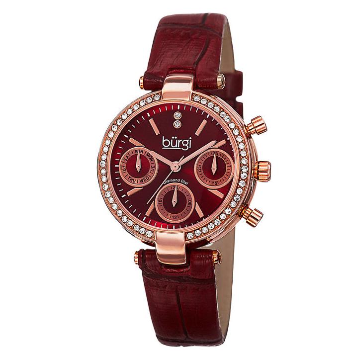 Burgi Unisex Red Strap Watch-b-129rd