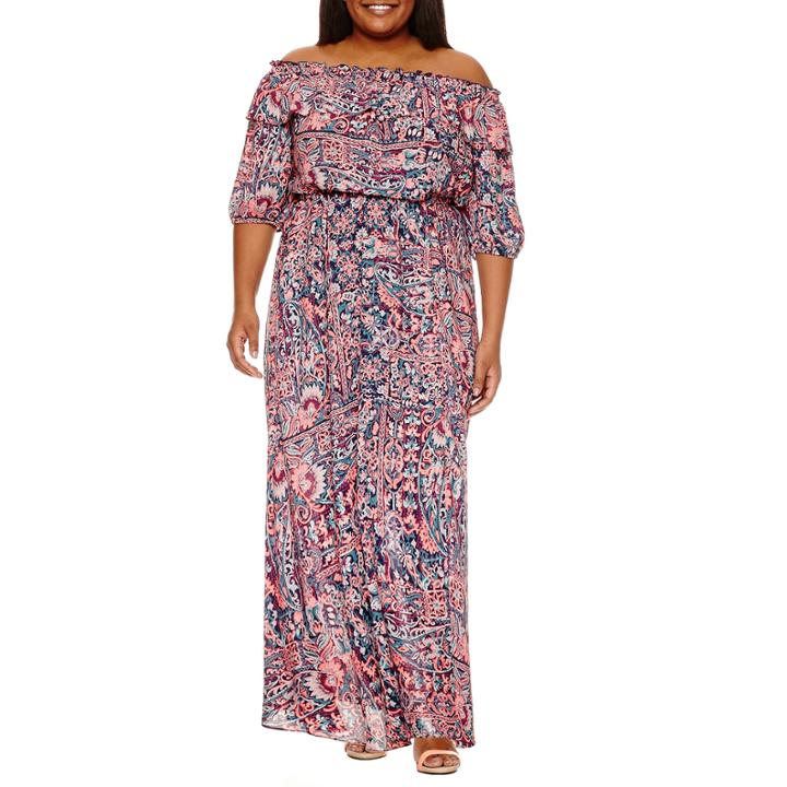 Boutique + 3/4 Sleeve Maxi Dress-plus