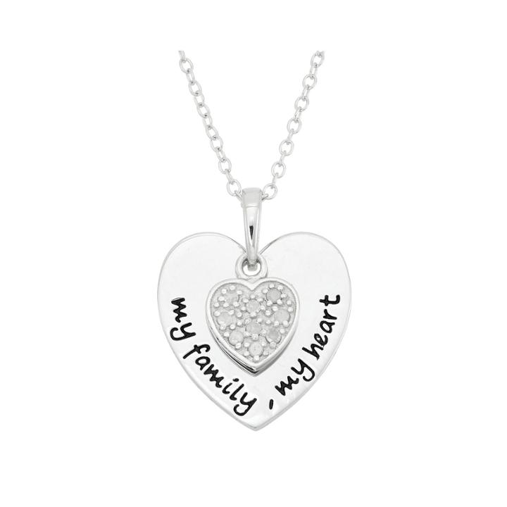 1/10 Ct. T.w. Diamond My Family My Heart Sterling Silver Pendant Necklace