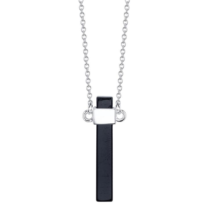 Bridge Jewelry Womens Black Silver Over Brass Pendant Necklace