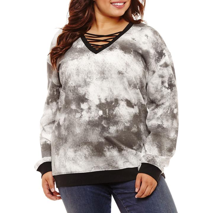 Long Sleeve Lace Up Sweatshirt-juniors Plus