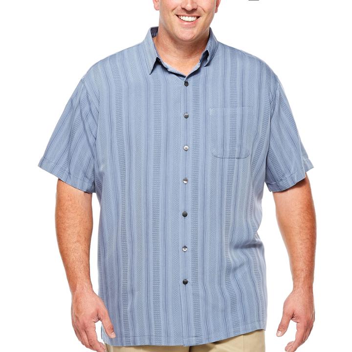 Van Heusen Short Sleeve Stripe Button-front Shirt-big And Tall