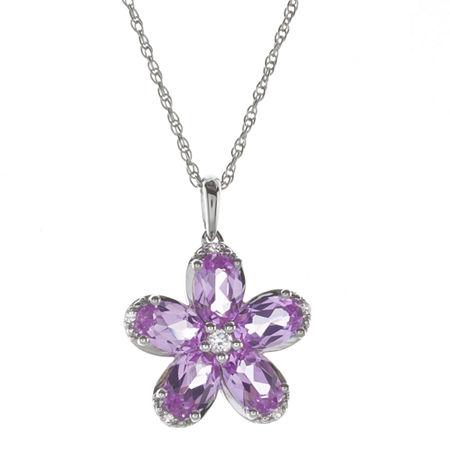 Lab-created Pink And White Sapphire Flower Pendant Necklace