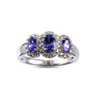 Womens Tanzanite Blue Sterling Silver 3-stone Ring