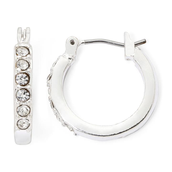 Liz Claiborne Silver-tone Crystal Small Hoop Earrings