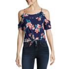 Derek Heart Short Sleeve Cold Shoulder Sleeve Crop Top-juniors