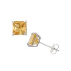 Princess Yellow Citrine 10k Gold Stud Earrings