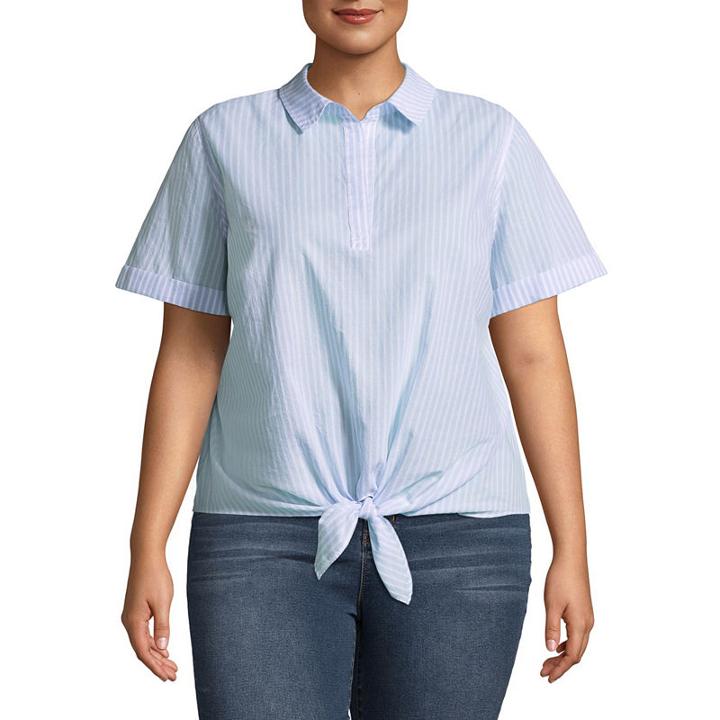 A.n.a Short Sleeve Scoop Neck Woven Blouse-plus