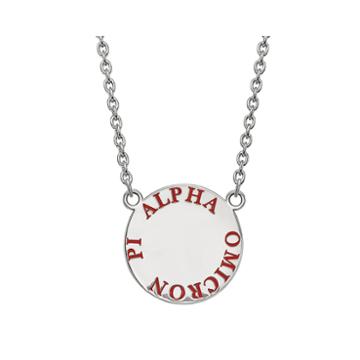 Alpha Omicron Pi Enamel Sterling Silver Disc Pendant Necklace