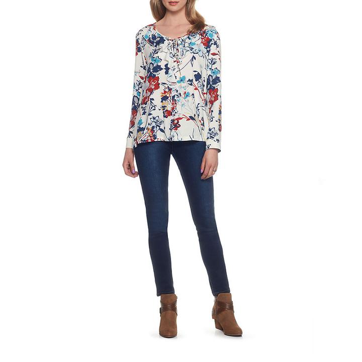 Skye's The Limit Monte Carlo Long Sleeve Ruffle Neck Floral Blouse-plus
