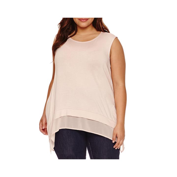 Boutique+ Sheer Hem Tank Top - Plus