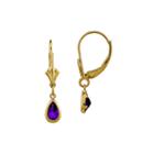 Genuine Purple Amethyst 14k Yellow Gold Pear Drop Earrings