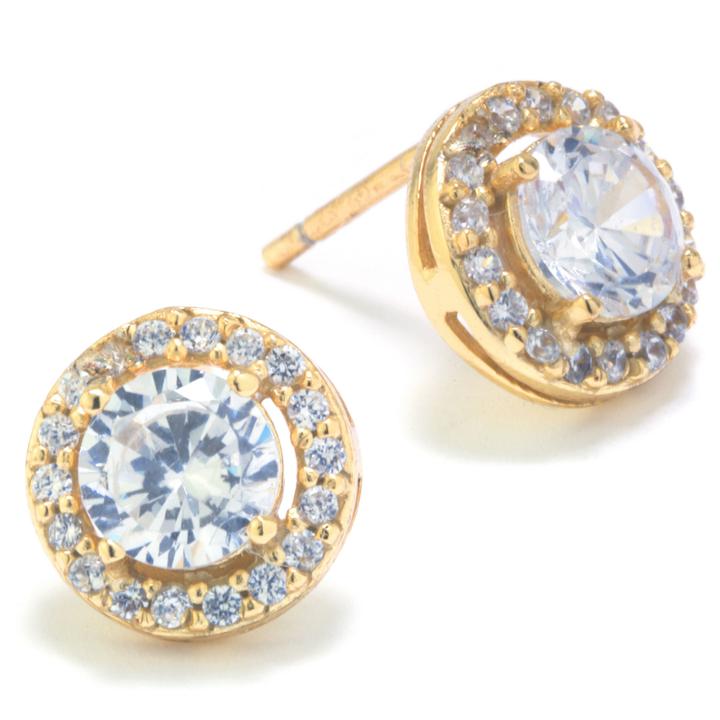 Silver Treasures Round White Cubic Zirconia Gold Over Silver Stud Earrings