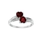 Genuine Garnet And Diamond-accent Sterling Silver Double-heart Ring