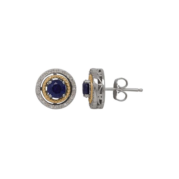 Lab-created Blue Sapphire And 1/7 Ct. T.w. Diamond Circle Earrings