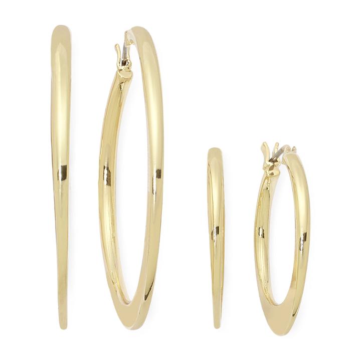 Sensitive Ears Gold-tone 2-pr. Flat Hoop Earring Set