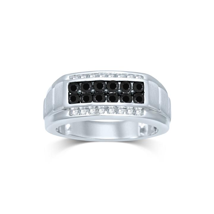 Mens 1 Ct. T.w. White And Color-enhanced Black Diamond Sterling Silver Ring
