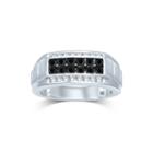 Mens 1 Ct. T.w. White And Color-enhanced Black Diamond Sterling Silver Ring
