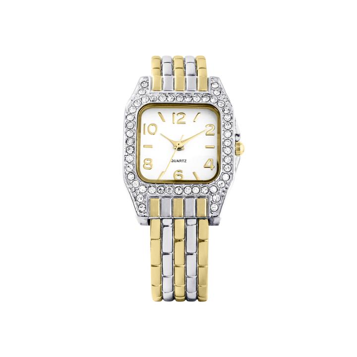 Womens Crystal-accent Two-tone Square Cuff Bangle Watch