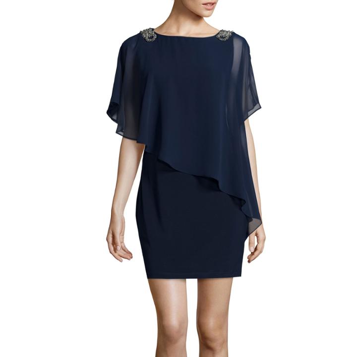 Dj Jaz Flutter Sleeve Embellished Cape Sheath Dress