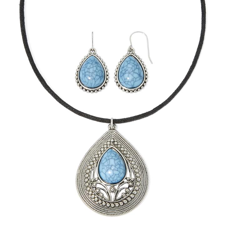 Mixit&trade; Blue And Antique Silver-tone Teardrop Jewelry Set