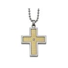 Mens Diamond Accent Stainless Steel & 18k Yellow Gold Cross Pendant