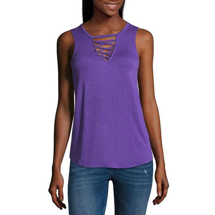 Almost Famous Short Sleeve High Neck Jersey Blouse-juniors