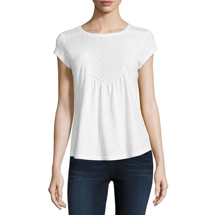 Liz Claiborne Short Sleeve Crew Neck Slubbed Blouse-tall