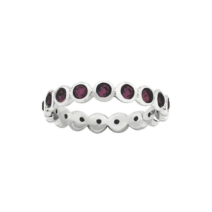 Personally Stackable June Red Crystal Sterling Silver Eternity Ring