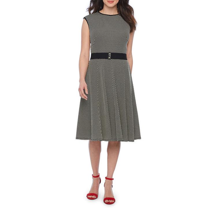 Danny & Nicole Sleeveless Polka Dot Fit & Flare Dress