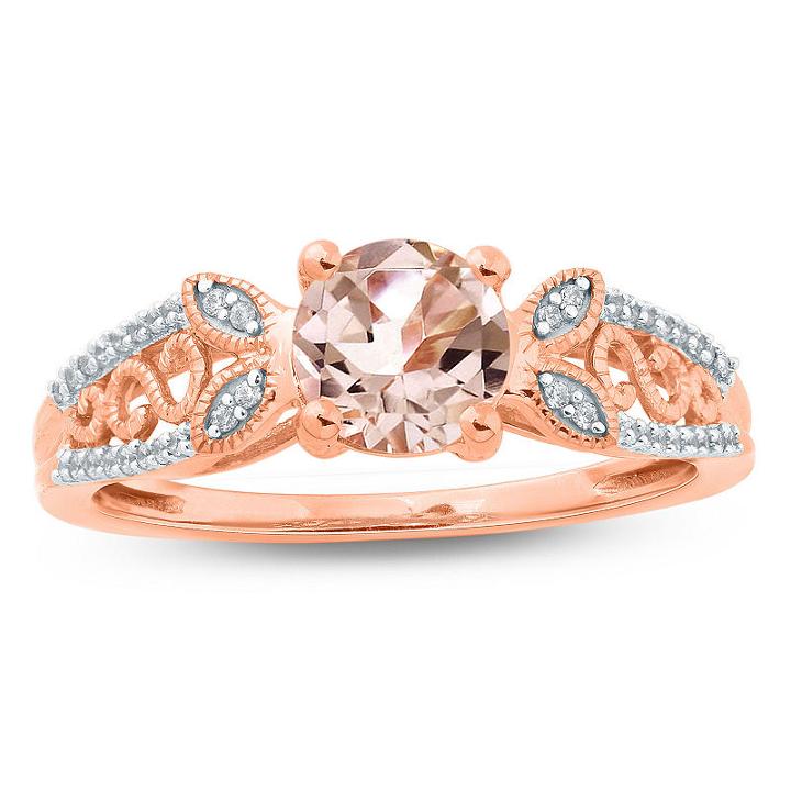 Womens Genuine Morganite Pink 10k Gold Cocktail Ring