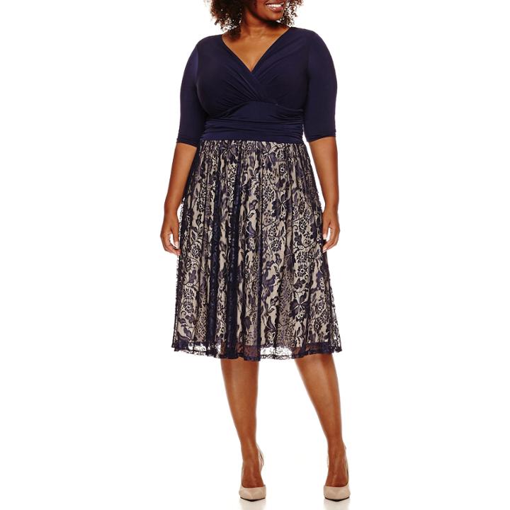 Melrose Elbow-sleeve Lace Skirt Fit-and-flare Dress - Plus