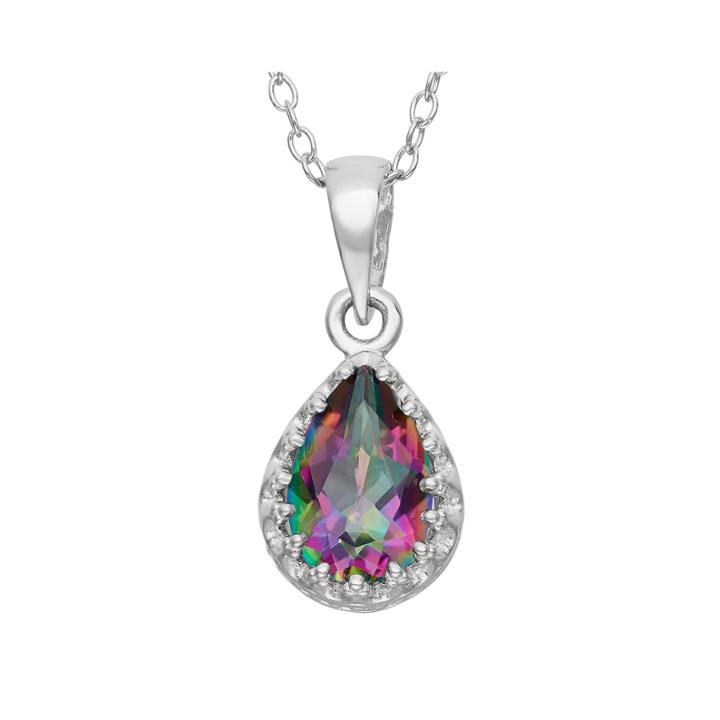Genuine Mystic Green Topaz Sterling Silver Pendant Necklace