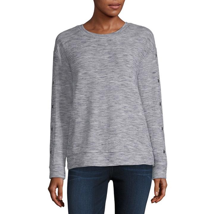 Liz Claiborne Long Sleeve Round Neck Pattern T-shirt-womens