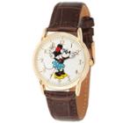 Disney Minnie Mouse Womens Brown Strap Watch-wds000411