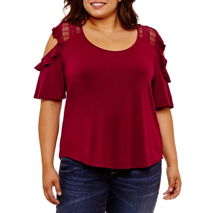 Self Esteem Short Sleeve U Neck Jersey Blouse-juniors Plus