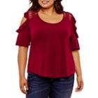 Self Esteem Short Sleeve U Neck Jersey Blouse-juniors Plus