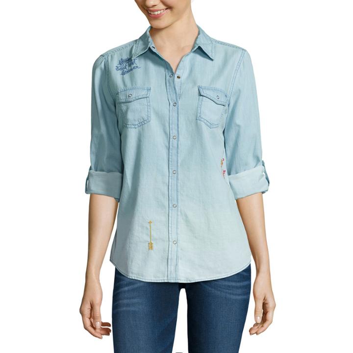 Arizona Embroiderd Denim Shirt-juniors