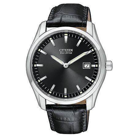 Citizen Eco-drive Mens Black Leather Watch Au1040-08e
