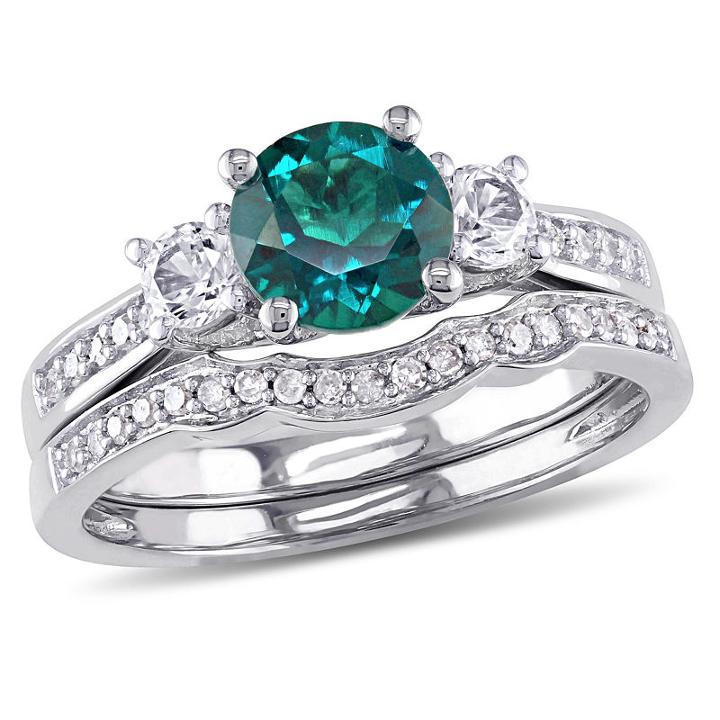 Lab Created Emerald & 1/7 Ct. T.w. Diamond 10k White Gold Bridal Set