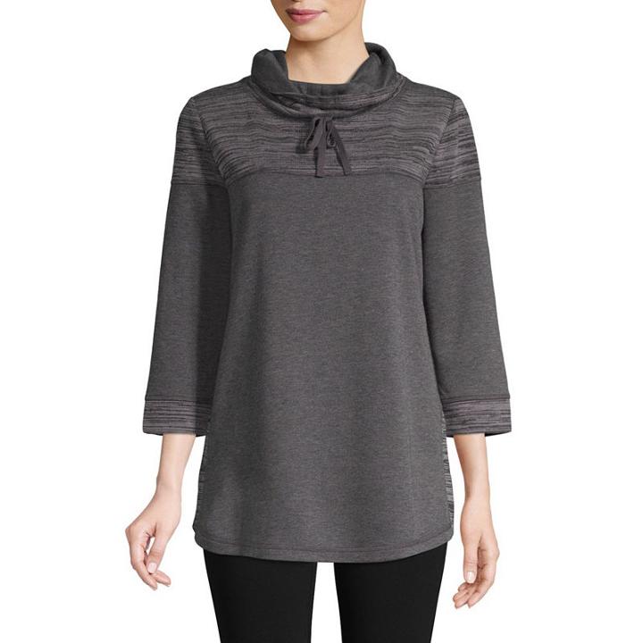 St. John's Bay Active 3/4 Slv Mix Texture Cowl Neck