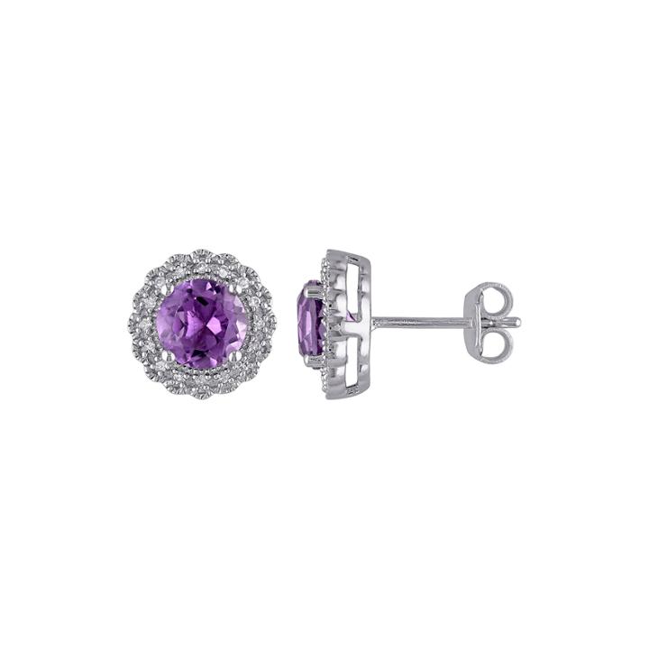 Genuine Amethyst And 1/10 Ct. T.w. Diamond Stud Earrings