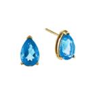Genuine Swiss Blue Topaz 14k Yellow Gold Pear-shaped Earrings
