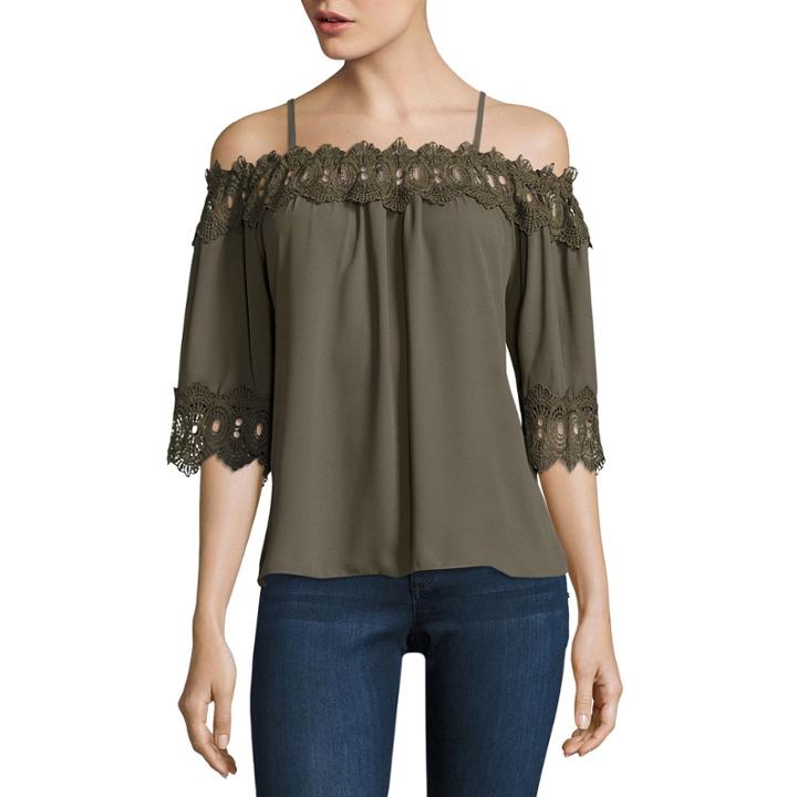 By & By Long Sleeve Round Neck Crepe Blouse-juniors