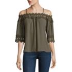 By & By Long Sleeve Round Neck Crepe Blouse-juniors