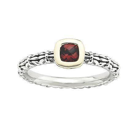 Personally Stackable Checker-cut Genuine Garnet Two-tone Ring